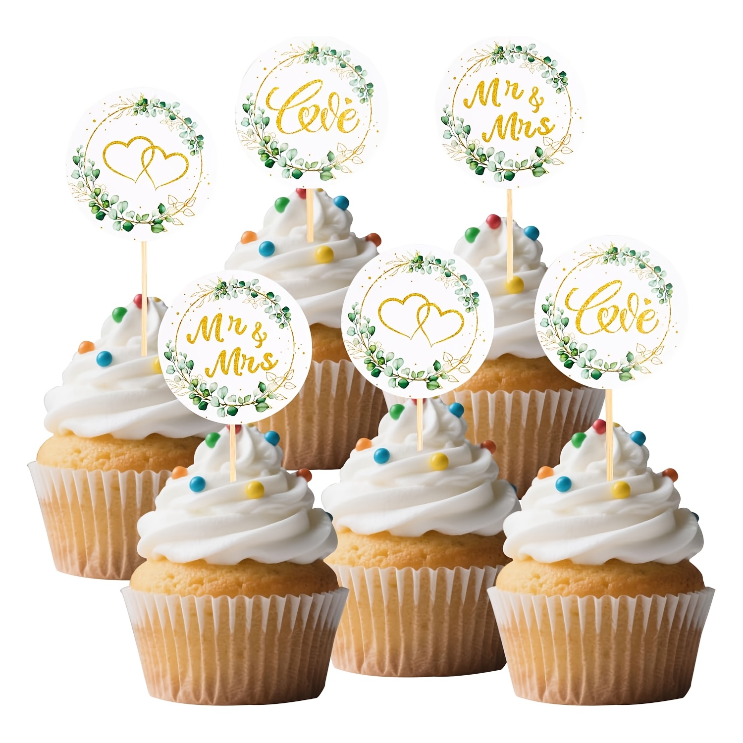 Image of Set Of 24 Cupcake Decorations, Perfect For Wedding Cakes, Including Toppers For Muffins And Proposals, Measuring 5 X 10.2 Cm, Halloween, Christmas