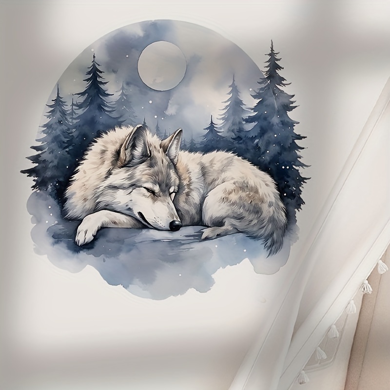 

Wolf Moon Cartoon Wall Decal, Removable Self-adhesive Pvc Sticker For Bedroom, Living Room, Study