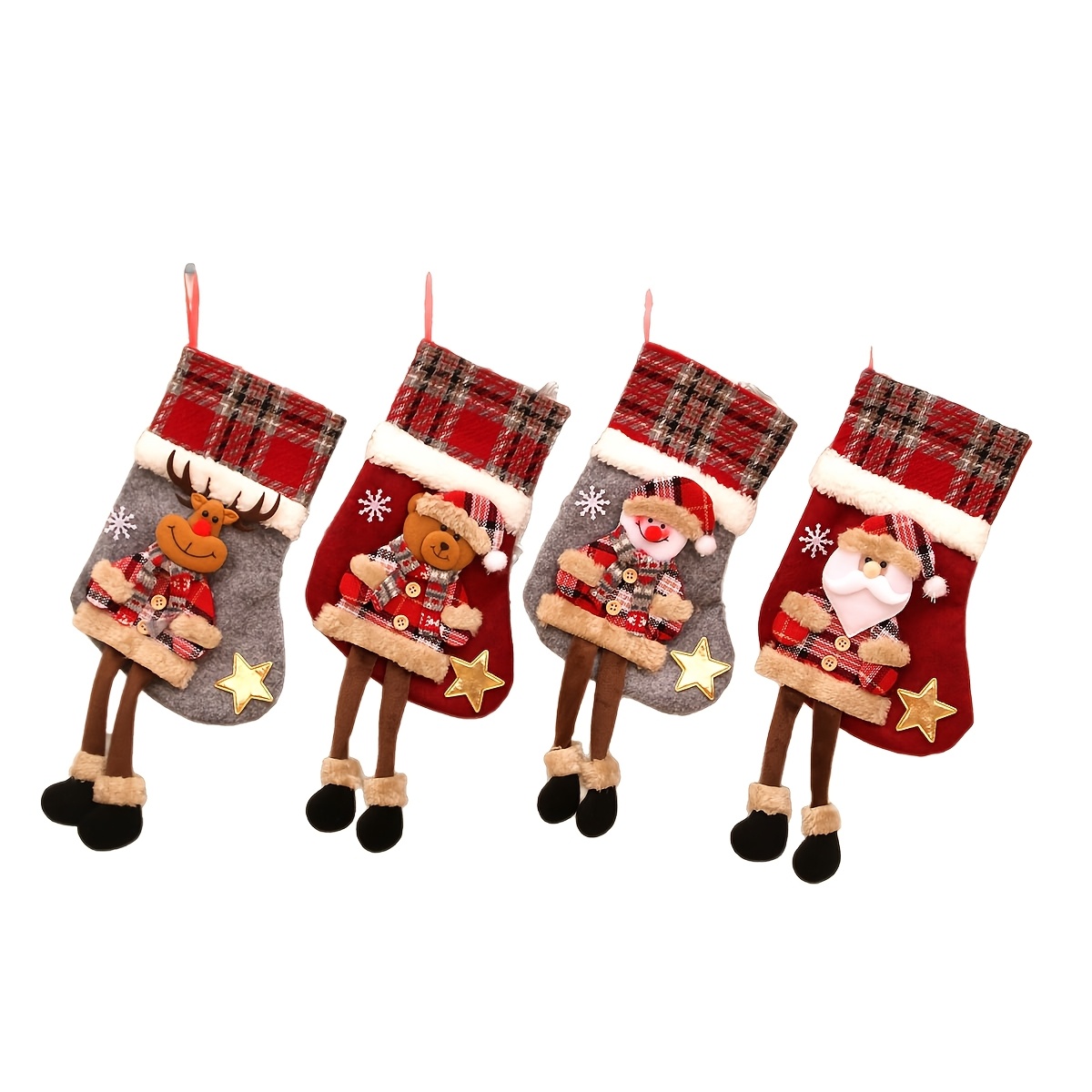 TEMU 4pcs Christmas Socks Christmas Holiday Decorations Santa Claus Gift Bag Gift Socks Christmas Tree Ornaments Christmas Gift Bags, Fabric 3d Doll