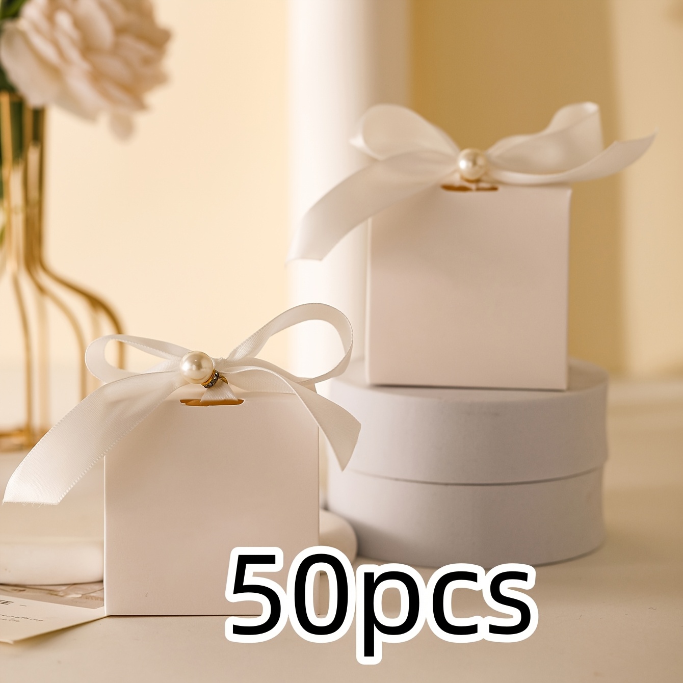 E-shop 10/50 Stück Marry& Elegante Leere Geschenkboxen mit Schleife & Perlen – Ideal für Hochzeitsgeschenke, Geburtstagsdeko, -/Süßigkeitenverpackung –