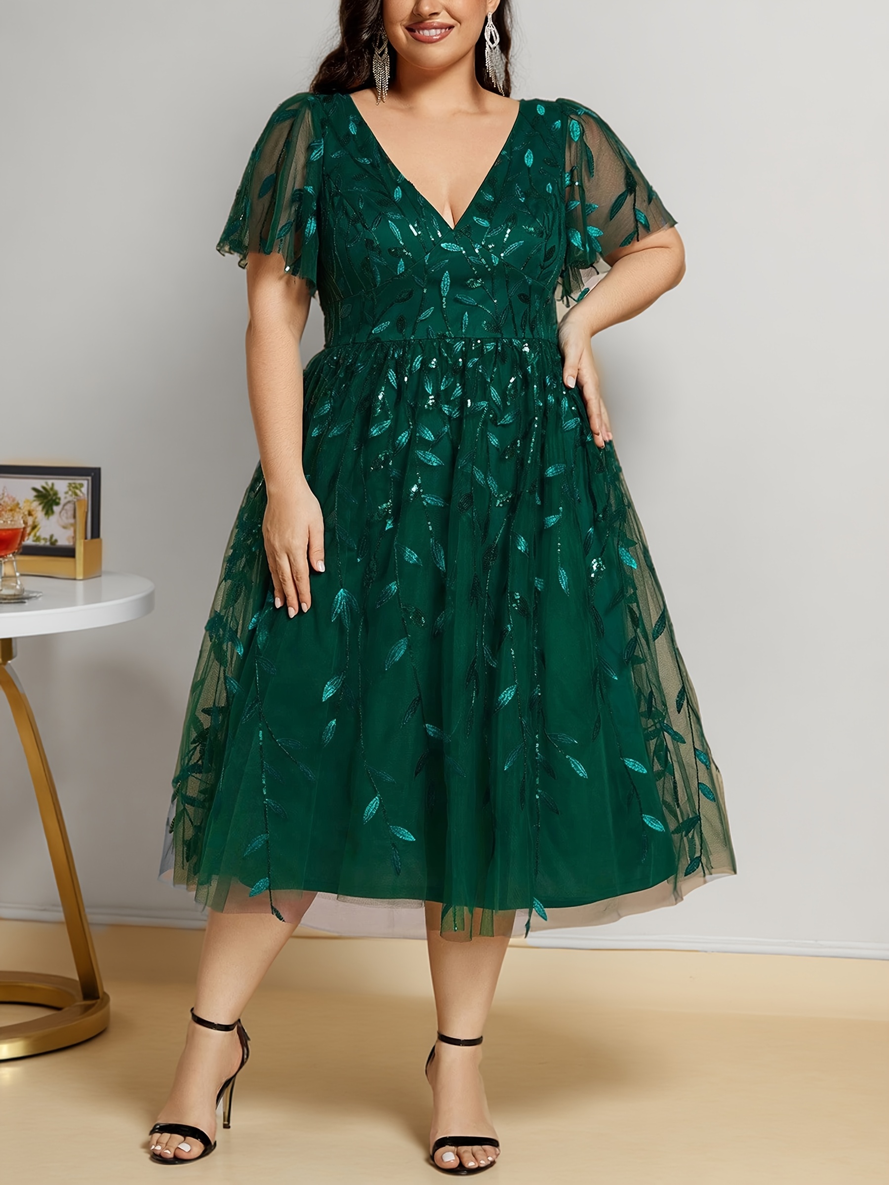 plus size womens emerald green formal gown plus size elegant - Temu