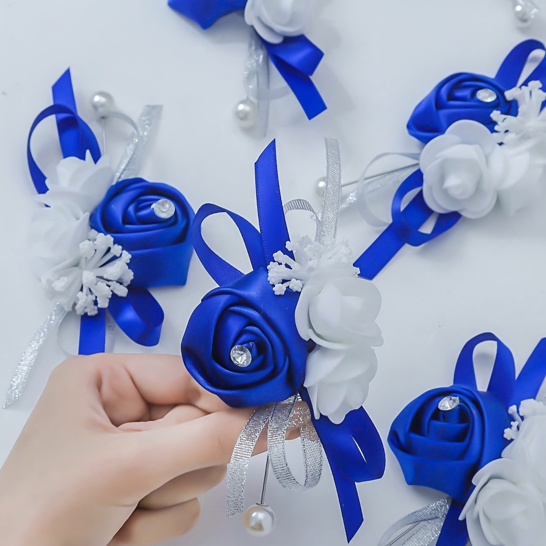 TEMU Set de corsaje premium de 6 piezas con estética, flores de espuma blanca y 'S Breath', ideal para la decoración de de novia y novio, , fiestas y