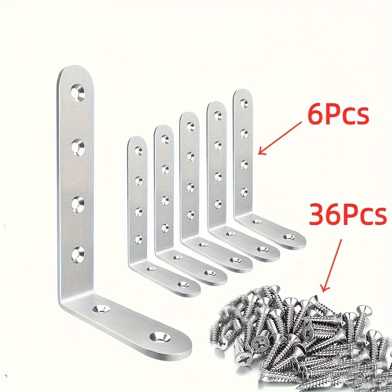 42pcs/set Strong Heavy Duty L-shaped Corner Braces 6pcs Conner Brace Bracket With 36pcs Screws, Heavy Duty Right Angle Brackets, Wall Mount Support For Shelves