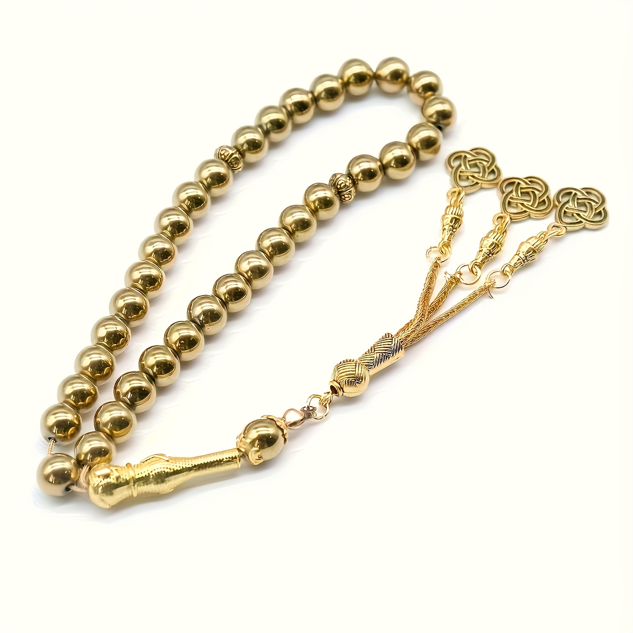 TEMU 1pc Of Ethnic Style 33-bead Beads, Worship Tasbih, Handmade Stone Bead Tassel , Middle Eastern Unisex Bracelet