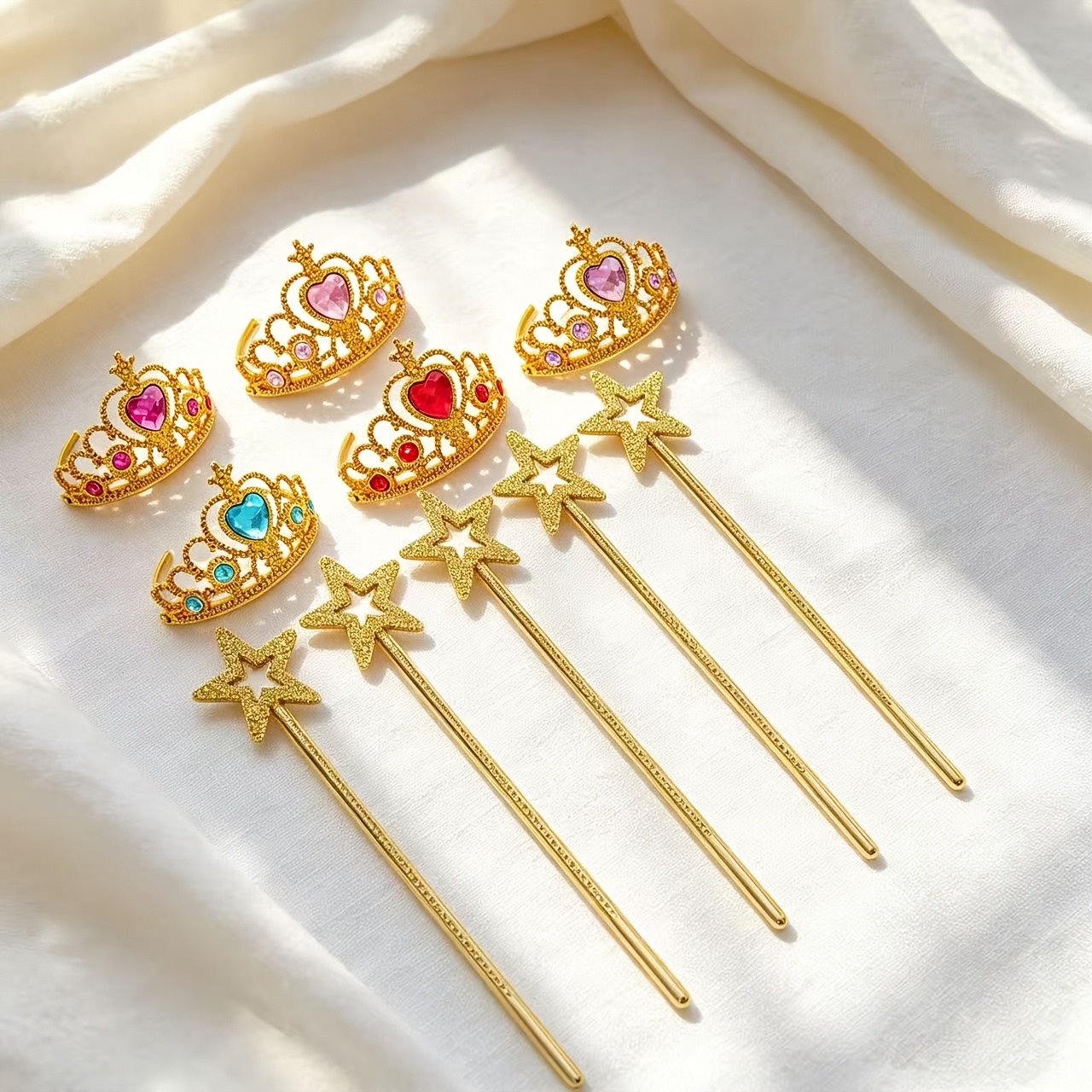 7 Sets Silvery Or 5 Sets Golden Star Wand And Heart Crown Set