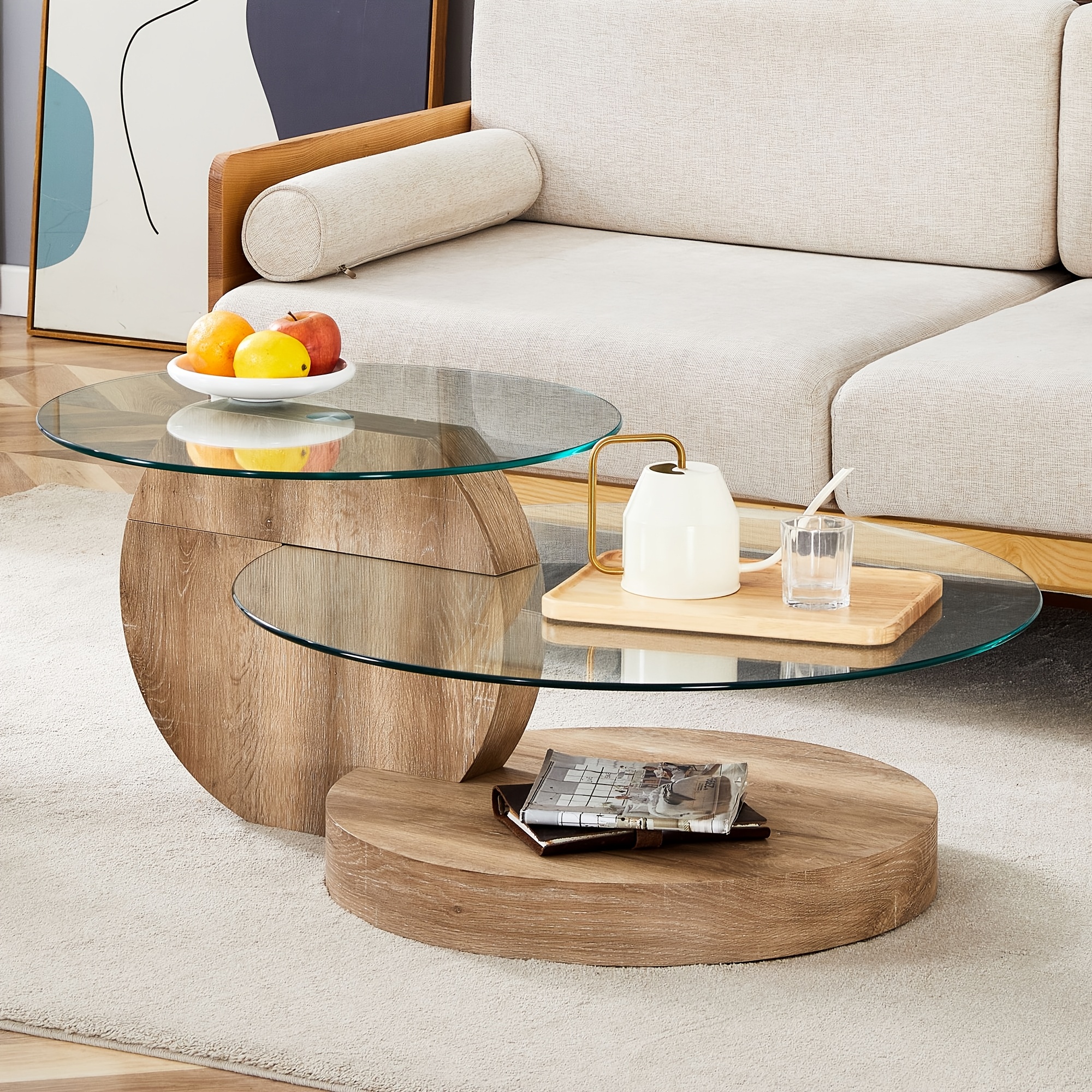 Glass Coffee Tables for Living Room Round Coffee Tables Modern Double Layer Round Table Circle Coffee Table for Small Space Home Office, Durable And Not Easily Broken, Easy to Assemble, Fashionable Design Feel (42 Inch X 17 Inch)