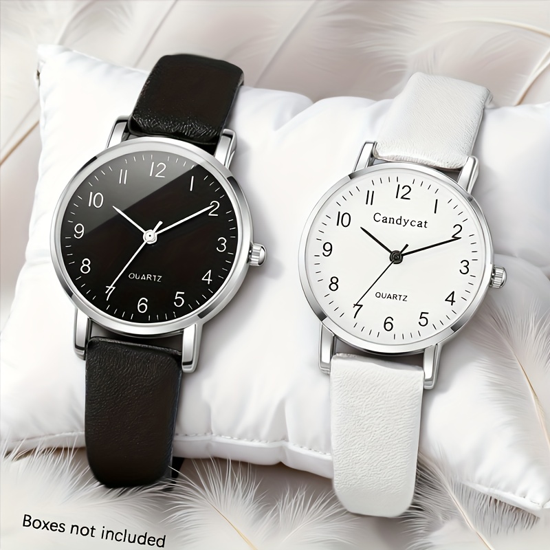 Image of 2pcs Compact Ladies' Round Quartz Wristwatch, Fashionable Display, Perfect For Daily Use - Everyday Accessory | Elegant Watch Design | Quartz Movement
