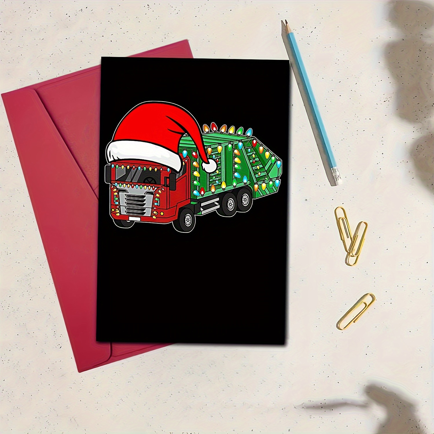 

Funny Christmas Greeting Card With Envelope - Family, Friends, Colleagues & Bosses - Cartoon Garbage Truck Design - Ideal Holiday Gift, Brothers & Sisters, Christmas Postcard