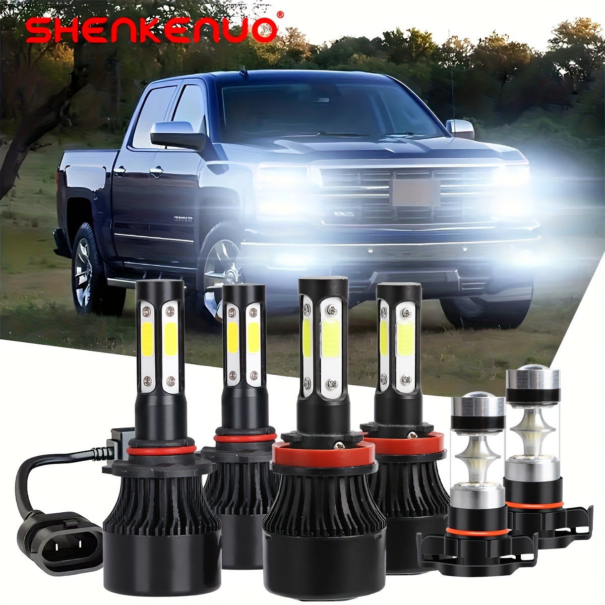 TEMU For Chevy Silverado 1500 2007-2015 6pcs 6000k White Led Headlight &fog Bulbs Combo, Car Accessories For