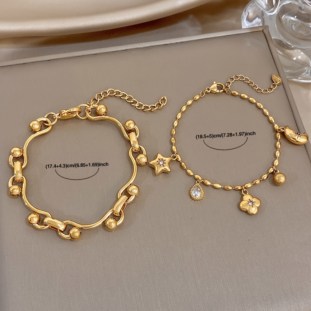 2pc Golden Cuff & Zirconia Inlaid Bracelet Set, Elegant Gift