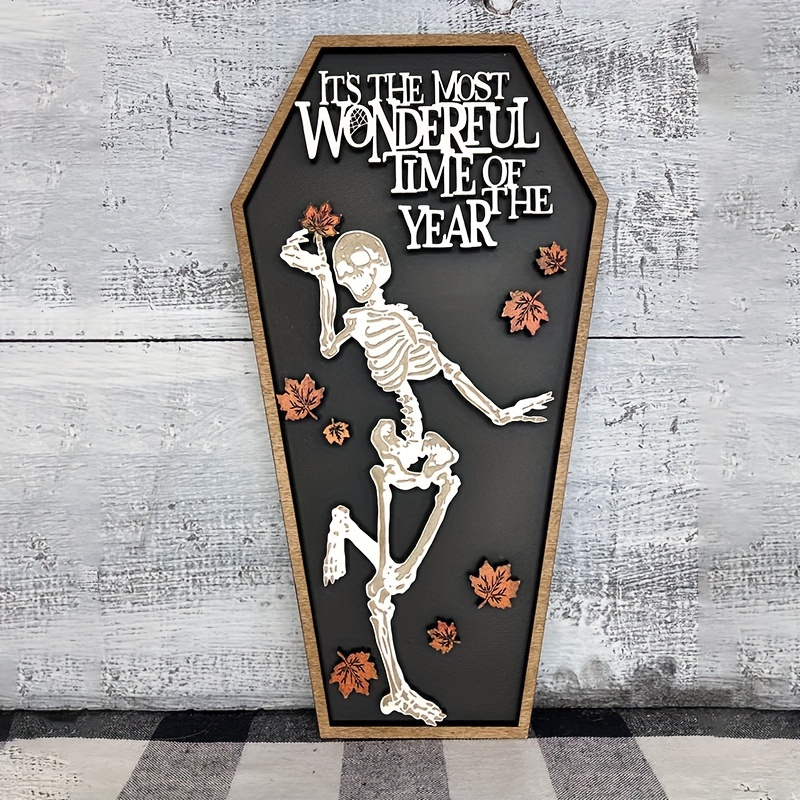 

Halloween Dancing Skeleton Coffin Sign - Seasonal Farmhouse Decor, , Spooky Wall Hanging, No Power Required, Manufactured Wood