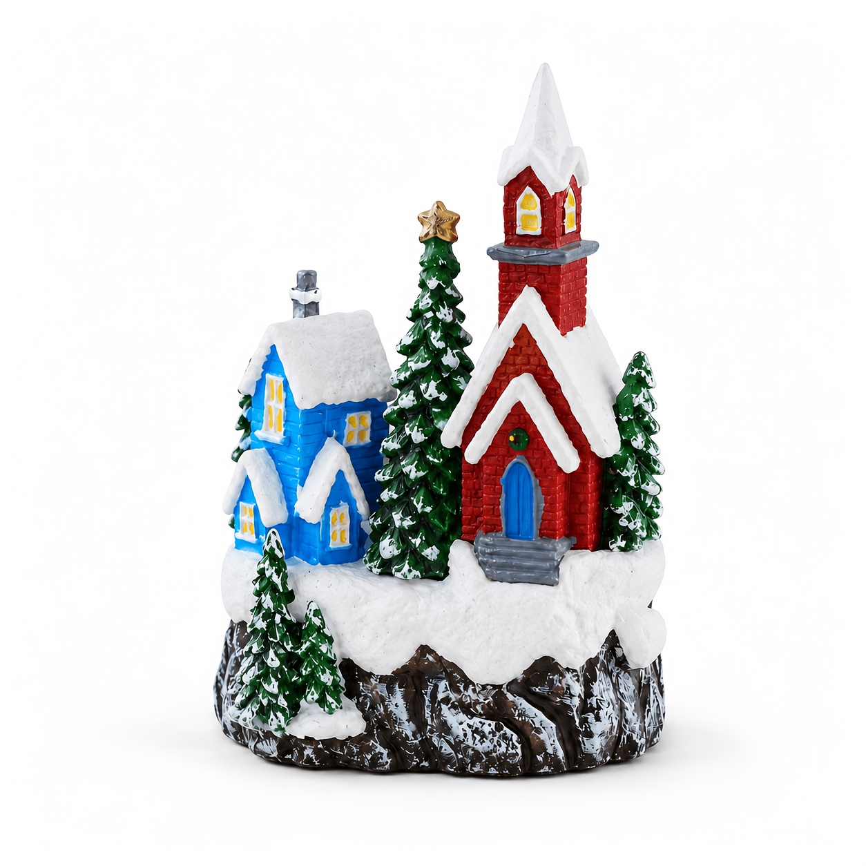 TEMU 1pc Hand-painted Resin Church And Cottage Ornament - Two-story Snowy Pine Winter Scene Suitable For Home, Store Decorations, Christmas Tabletop