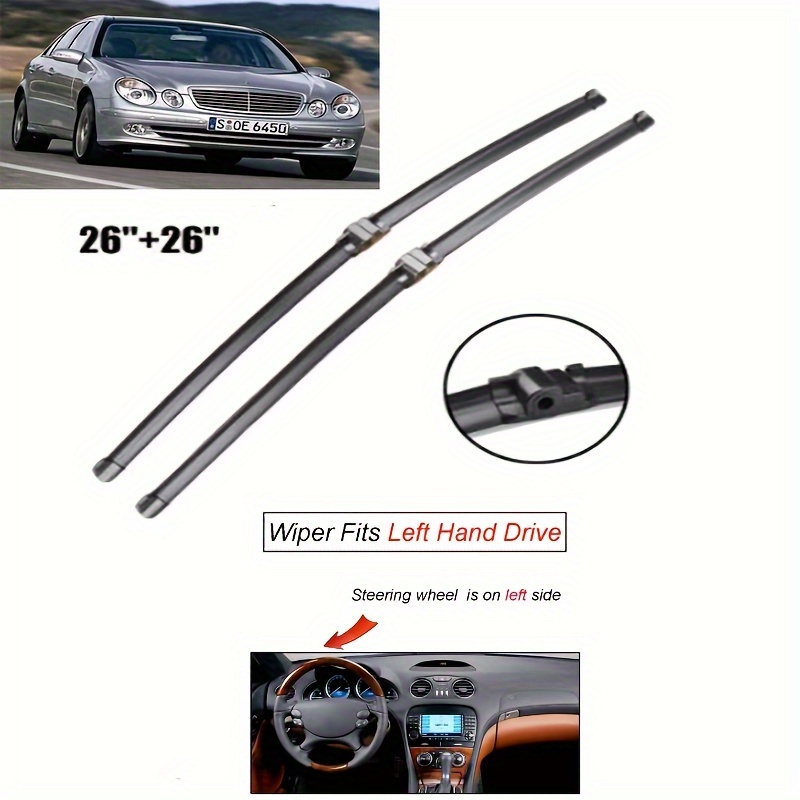Image of Front Wiper Blades For Left-hand Drive And Right-hand Drive Models, Suitable For The For S211 From 2002 To 2009, Measuring 26 Inches Each