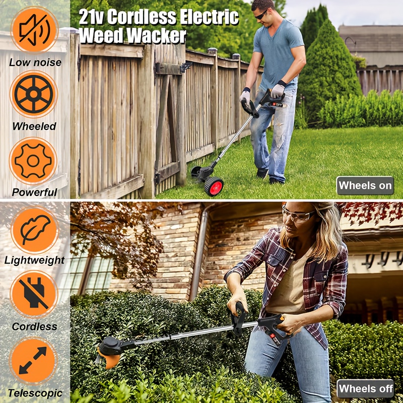 Portable Home Electric Lawn Mower, Yard Weeder/ Lawn Mower with 3 Models of Blades And Two High Capacity Lithium-Ion Batteries, Strong Power, Lots of Gifts, Suitable for Lawn Yard Garden, Gifts for Father Husband, Father'S Day Gift