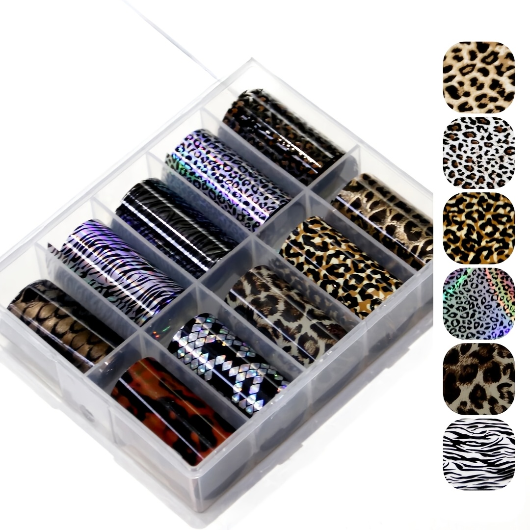 TEMU 10 Rolls/box Leopard Print Nail Transfer Stickers Nail Art Decorations - Suitable For Home And Salon Nail Accessories