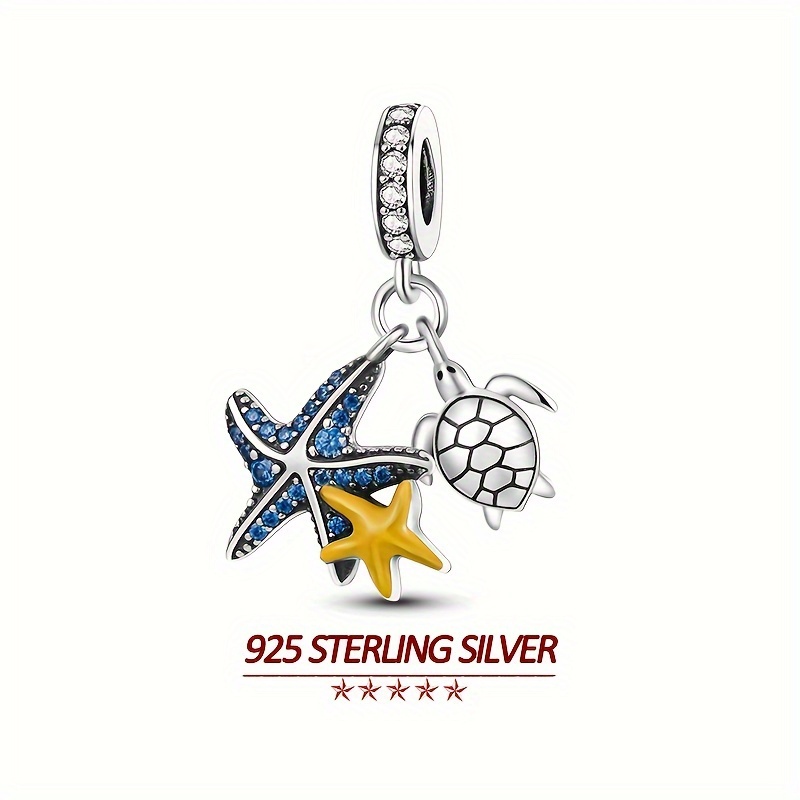 

Original 925 Sterling Silver High Quality Pendant Charms For Women Fits Original Brand Bracelet Summer Starfish Blue Zircon Charms Women Party Jewelry Gifts