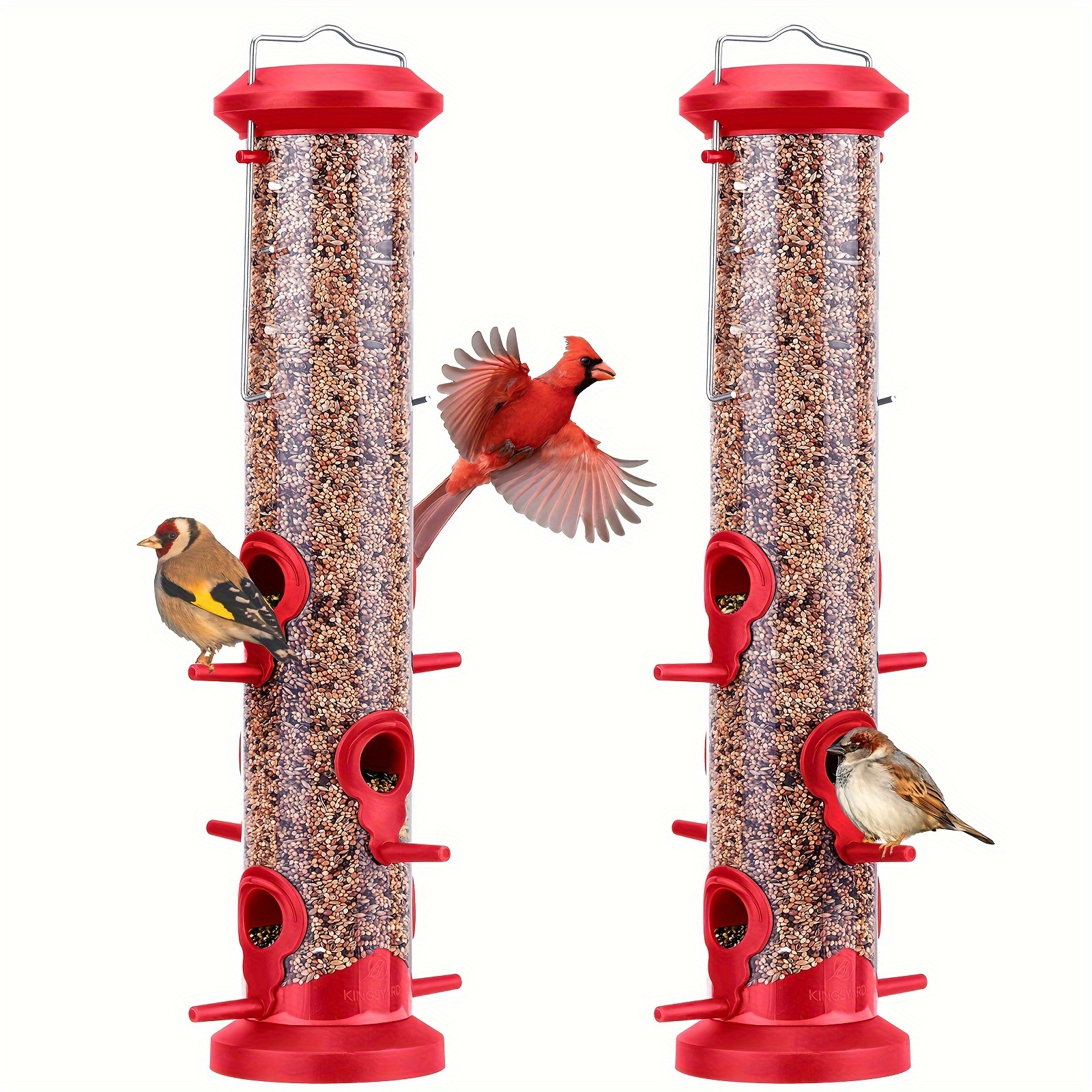 TEMU Kingsyard 2 Pack Bird Feeders For Outdoors With 5pcs Cleaning Brush Set, Premium Hard Plastic Wild Bird Feeder, Hanging Bird Feeder With 6