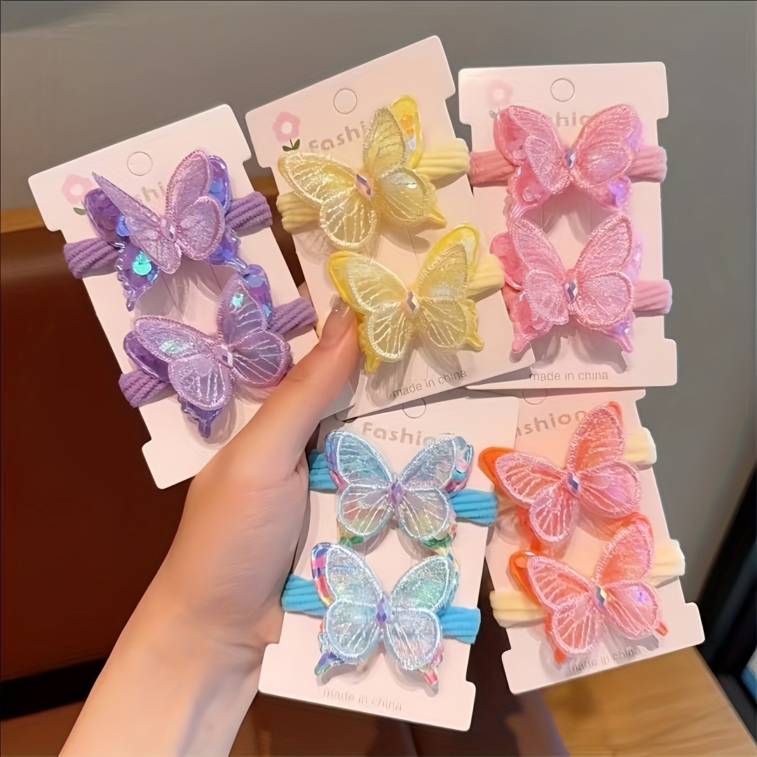 Image of 10pcs Embroidered Sequin Hair Ties, Korean-style Cute Scrunchie Headbands For S, Fairy Towel Loop Hair Accessories, Hair & Durable, Candy-colored Hair Bands