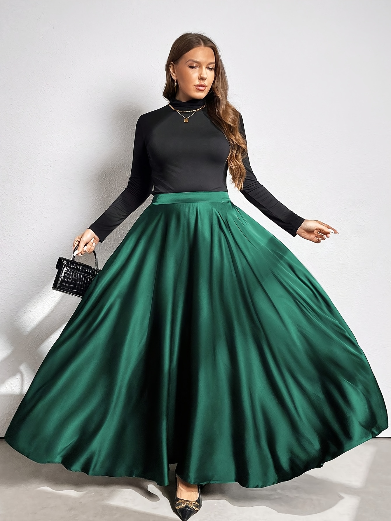 slim fit dress slacks Final Sale Plus Size Maxi Satin Skirt in Tan, Black, White, Neon and Green Print (Skirt Only)