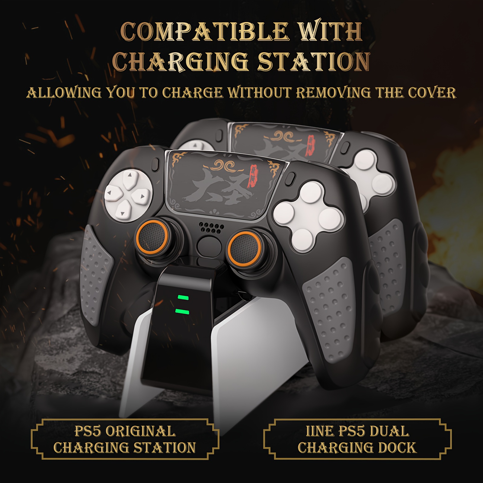 IINE Housse de protection noire en silicone avec capuchons de joystick pour manette PS5