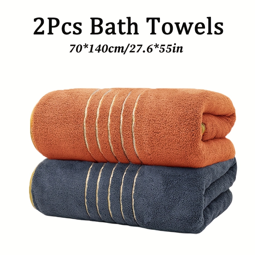 TEMU 2pcs Towels Set, 2 Option: 2pcs Hand Towel 35*75cm/13.8*29.5in Or 2pcs Bath Towel 70*140cm/27.6*55in, Pattern Microfiber Material, Soft And
