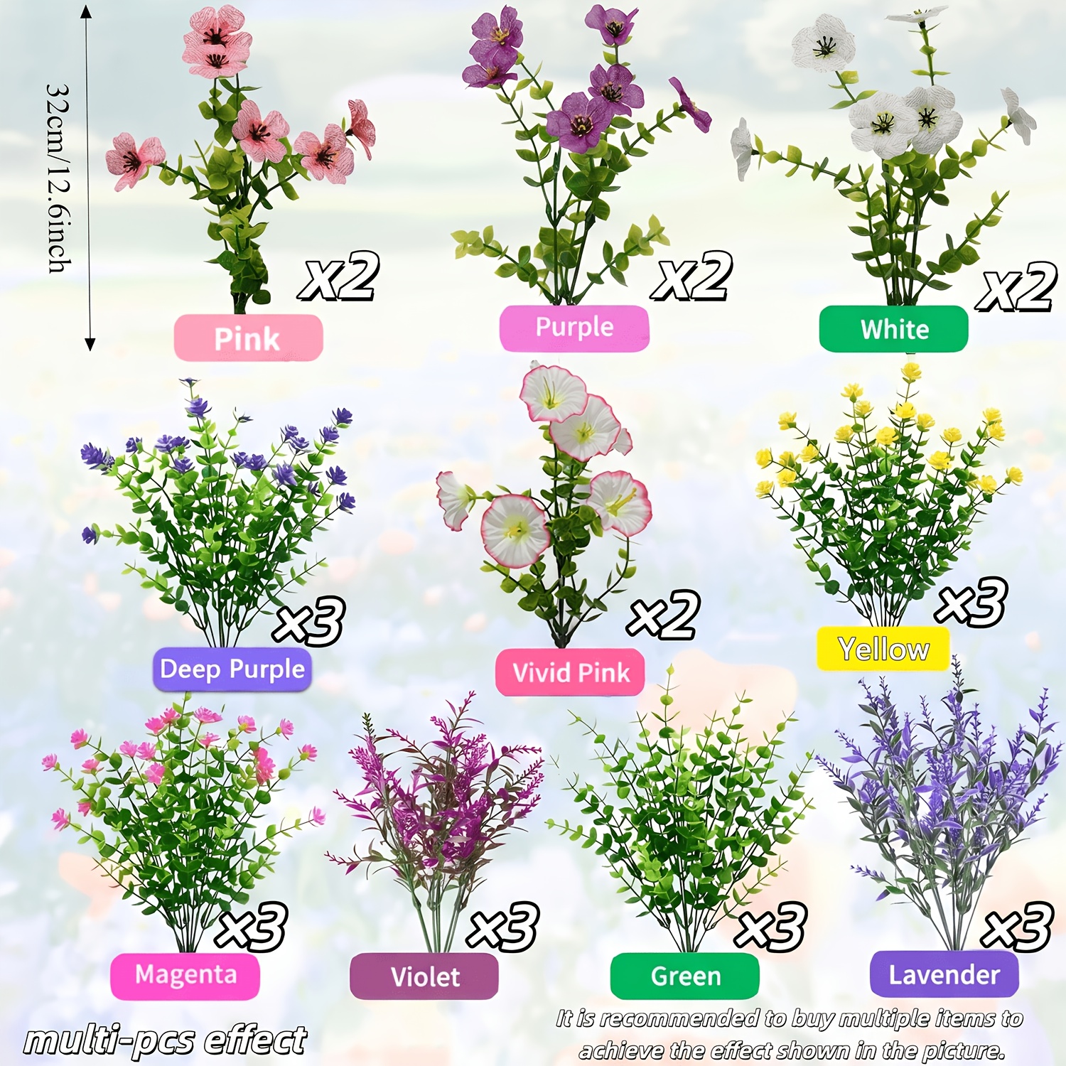 TEMU 26pcs Outdoor Artificial Flowers - Purple, Camellia, Grass, Eucalyptus Leaves And More, Uv-resistant Realistic Fake Flowers Without Fading.