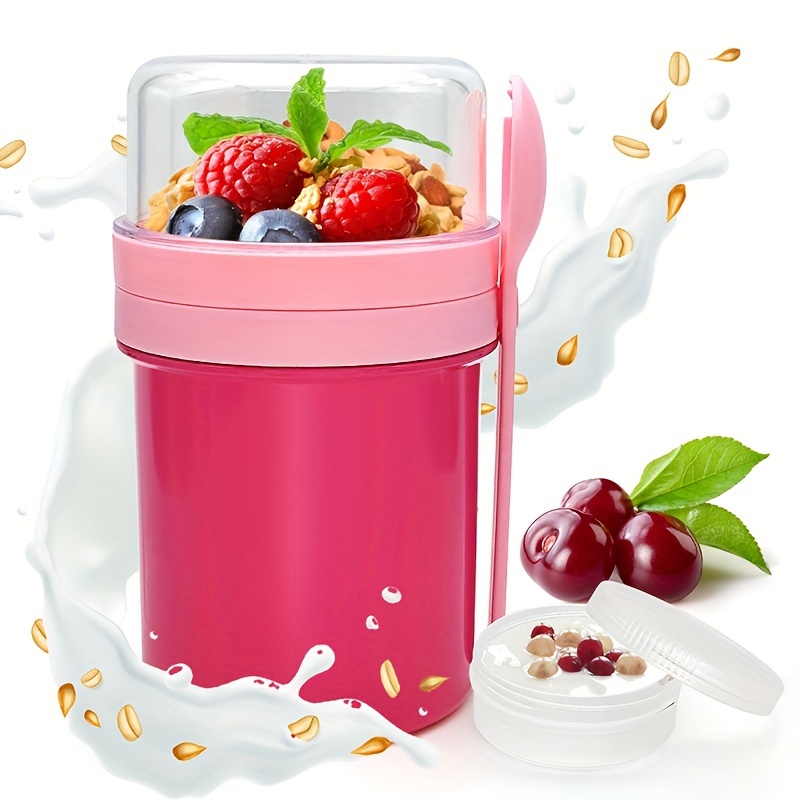 1pc Double-layer Grain Yogurt Cup, Portable Breakfast Salad Cup, 11.83oz And 18.6oz Yogurt Cups With Fork Lid, Birthday, Christmas, New Year's Day And Other Holiday Gifts