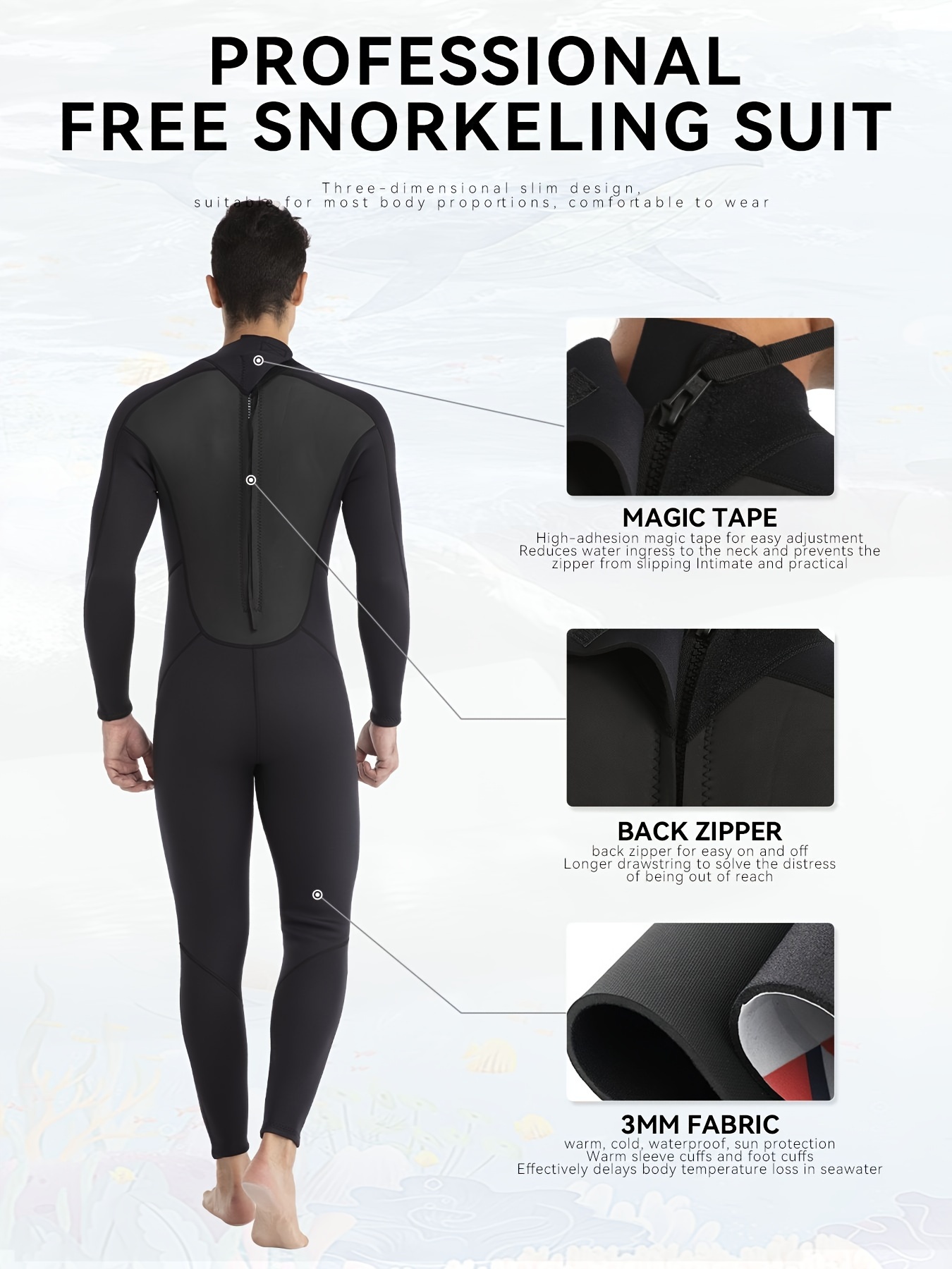 3MM Neoprene Wetsuit Thickened Men's Women's One-piece Fishing Diving  Clothing