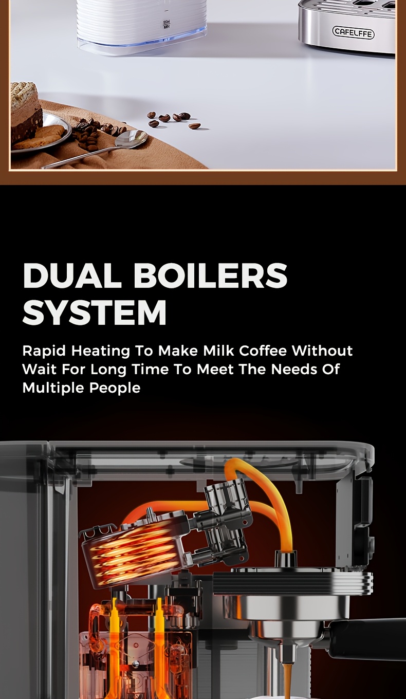 CAFELFFE Semi-Automatic Espresso Machine MK801 with Automatic Milk Frothing System, One-Touch Operation for Espresso, Latte & Cappuccino, 20BAR High Pressure, 1.3L Water Tank & 0.7L Milk Tank, Self-Cleaning Function, 1350W Power, 220-240V, Italian Semi-Automatic Coffee Maker with Digital Display & Temperature Control, Compact Design for Home & Office Use, Ideal for Coffee Lovers & Small Businesses, Cappuccino Machine, Latte Brewing, Modern Espresso, Sleek Coffee Maker, Durable, Coffee