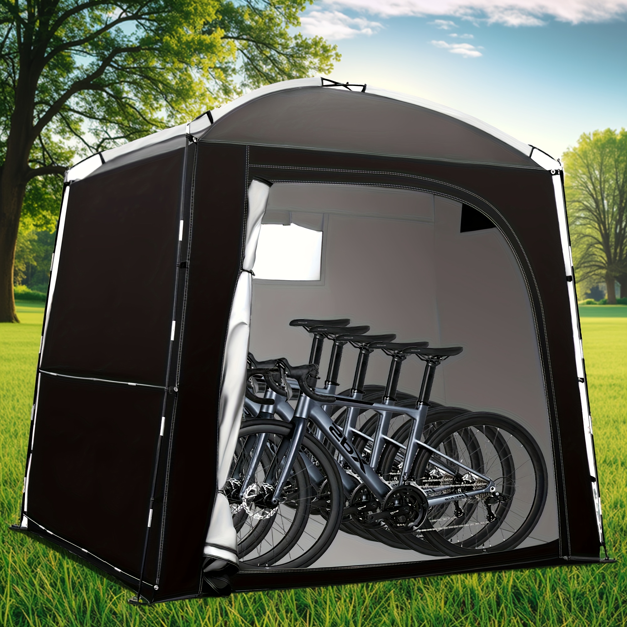 TEMU Tente de rangement pour vélos taille moyenne-grande, abri à vélos portable, abri de rangement étanche pour vélos, motos, tondeuses à gazon,