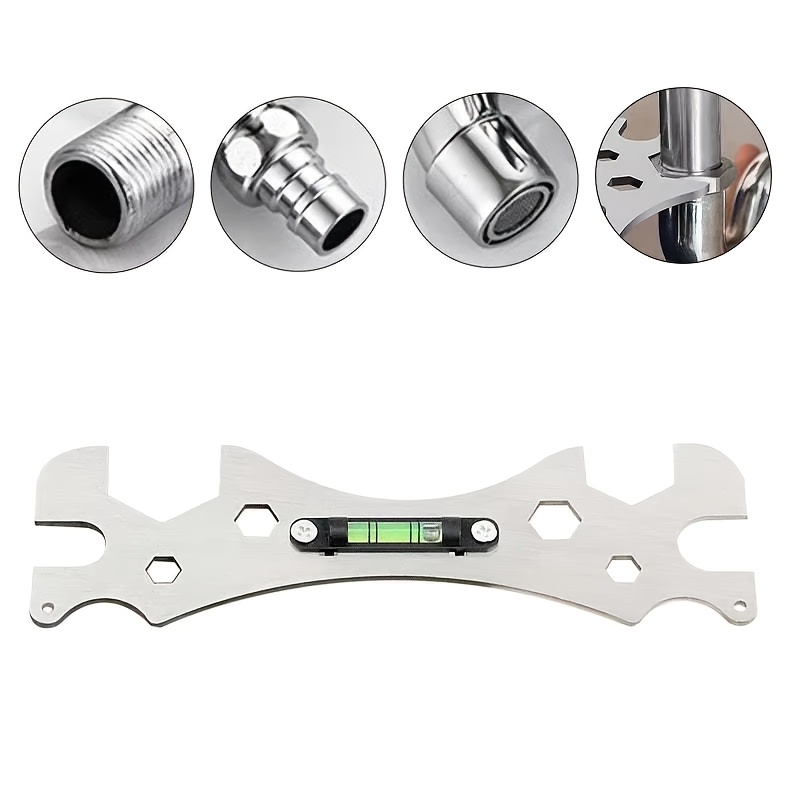 Stainless Wrench With Built-in Level, Precision Measuring Tool For Shower Installation & Bathroom Faucet, Durable Handheld Plumbing Ruler