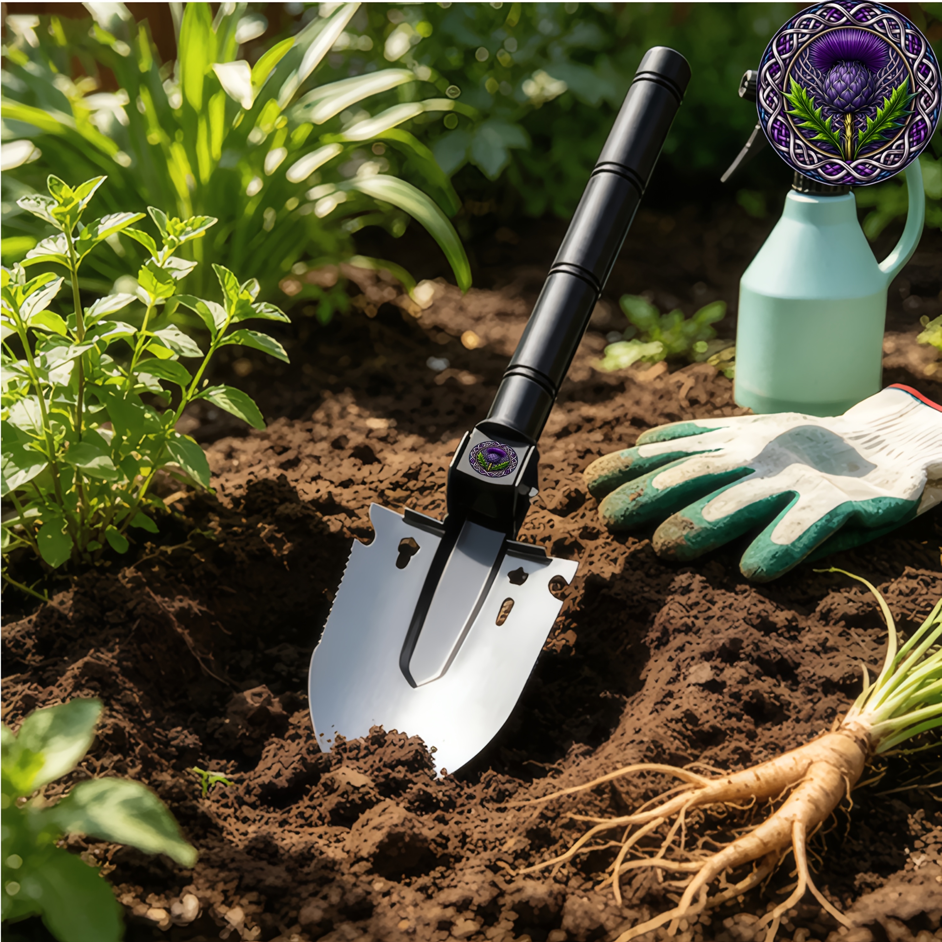 Purple Thistle Celtic Knot Pattern Multi-Functional Shovel