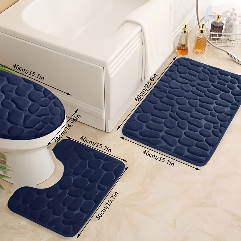 TEMU 3pcs Memory Foam Bathroom Mat Set - Non-slip, Soft Polyester Bathroom Contour Pads With Toilet Lid Cover, Quick-dry, Absorbent Bath Mats For