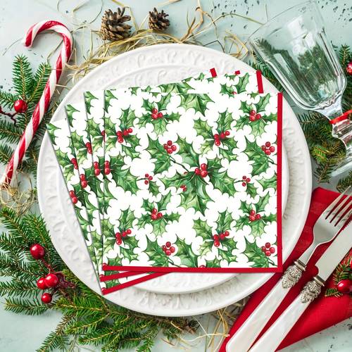 festive christmas holly napkins 20 pack of printed disposable party napkins 2 ply x inches christmas party decor