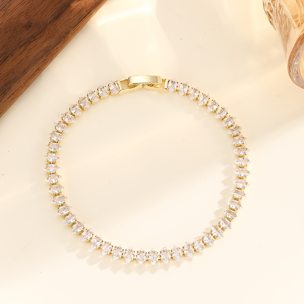 Image of Luxury Roman Geometric Glass Zirconia Chain Bracelet Women's Trendy Gothic Zirconia Horseshoe Trendy Wedding Jewelry Gift