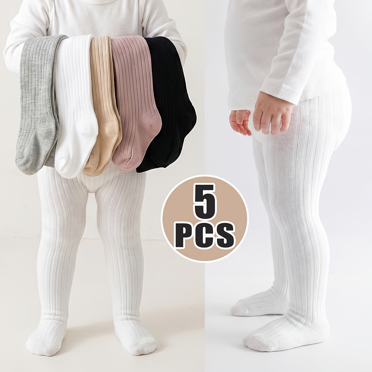 Image of 5pcs Baby Toddler Leggings Children's Lightweight Solid Color Tights In Easy Style For Baby Girls And Autumn
