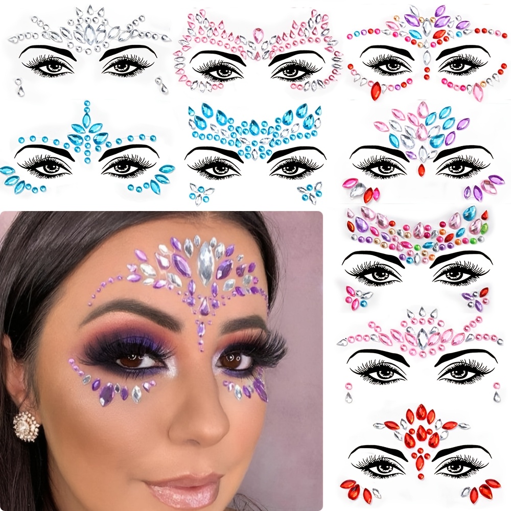 sparkling face gems stickers set temporary face jewels deco suitable for festivals cosplay and parties
