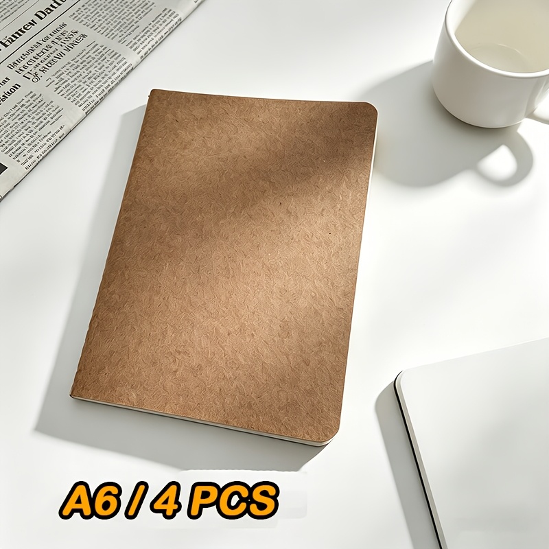 TEMU 4-pack A6 Paper Vintage Blank Notebooks With Rounded Corners, 60 Pages, Made With Thick 100g Cream Eye-friendly Paper, Portable Diary For Middle