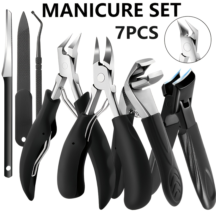 TEMU Set de cortaúñas para mayores de resistencia de 7 piezas - Set de cortaúñas de resistencia, que cortaúñas, herramientas de recorte, raspador de