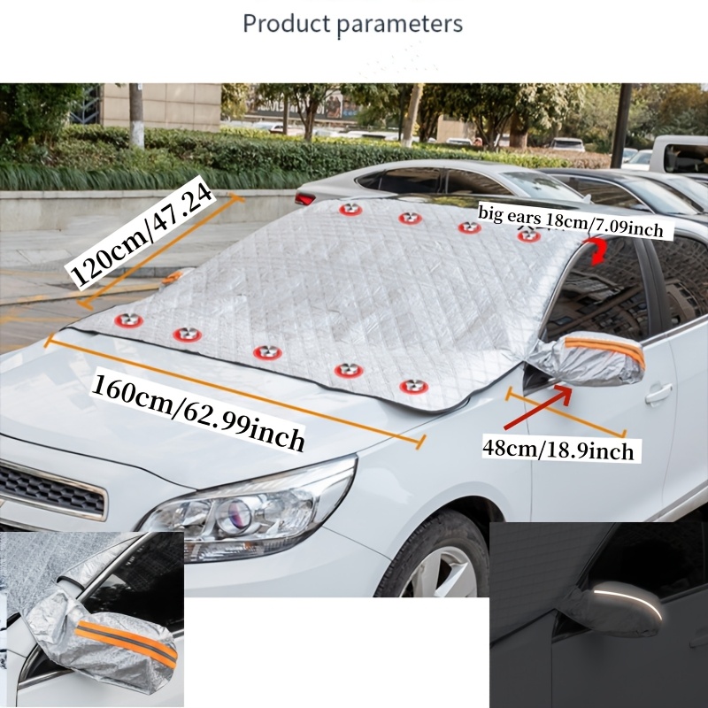 TEMU 【大型】車用スノーカバー、オール対応、9個のマグネット式留め具付き大型フロント保護カバー搭載 - 盗難防止設計、雪と霜の保護、サンシェード、落ち葉保護、鳥の糞防止、簡単設置