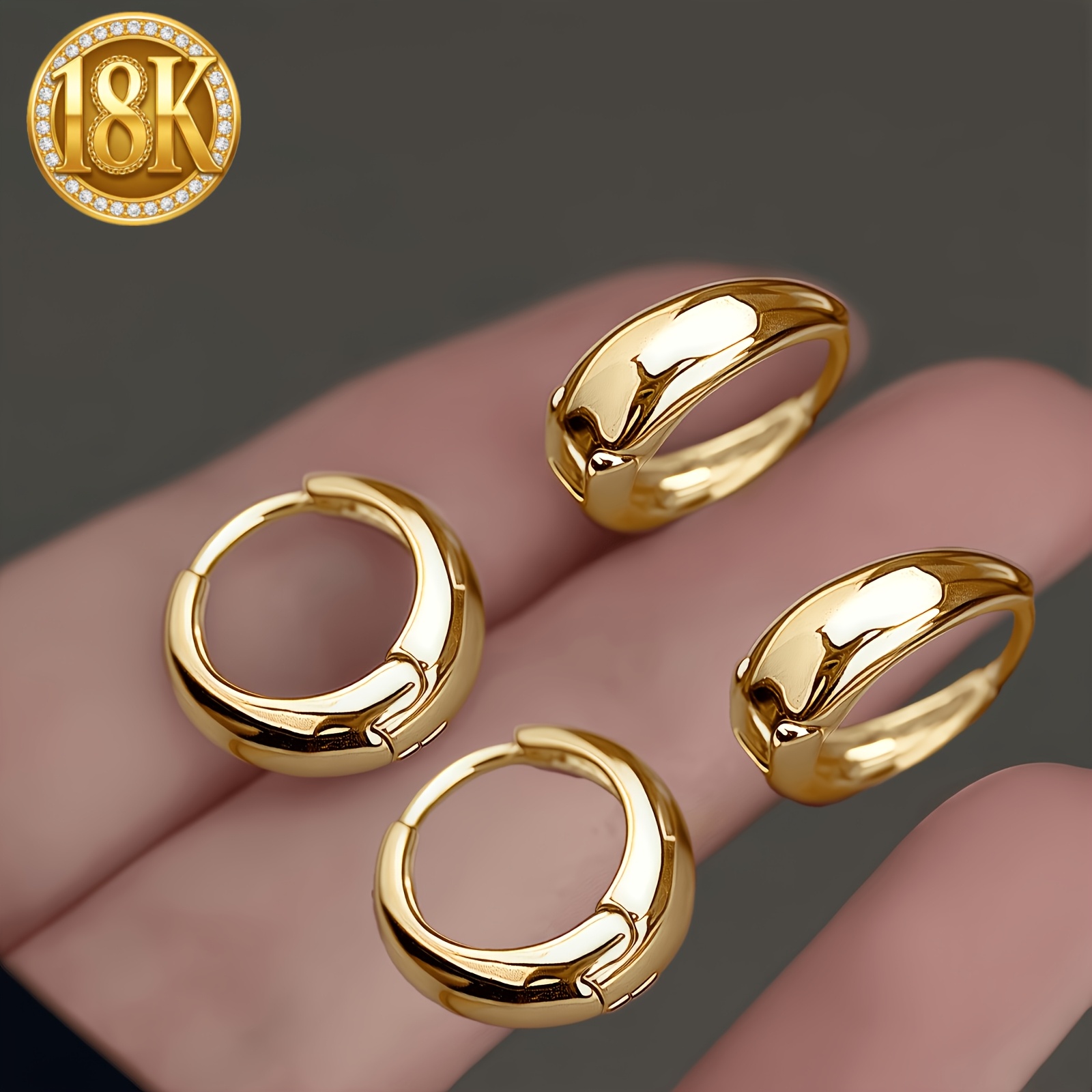TEMU 4pcs Premium Elegant Round Earrings [18k Golden Plated Earrings Jewelry Ear Clips] For Parties, Low Allergy, Non-fading, , Valentine's Day Gift,