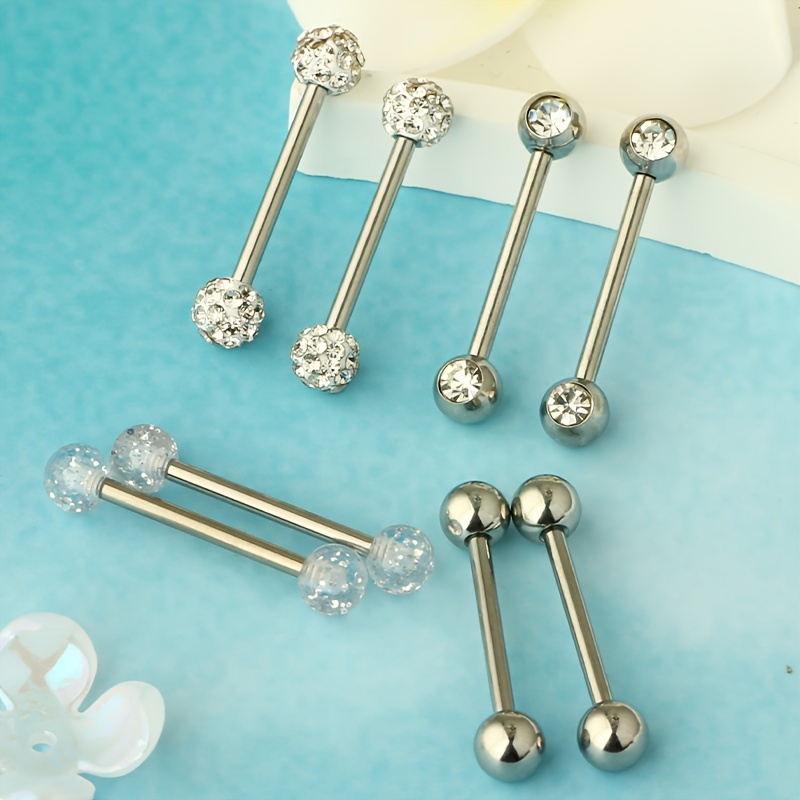 E-shop 8 Stück 14G Chirurgischer Stahl Zungenring Nippel-Schutz Barbell Ring Bar Nippelringe Körperpiercing Schmuck für Frauen Männer Goldfarbe
