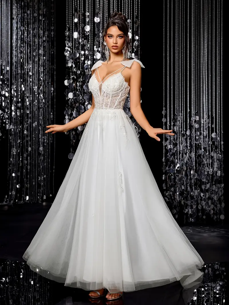 beaded bodice plunging-v illusion wedding dress Amarra 85718 Plunging V-Neck Illusion Train Wedding Dress