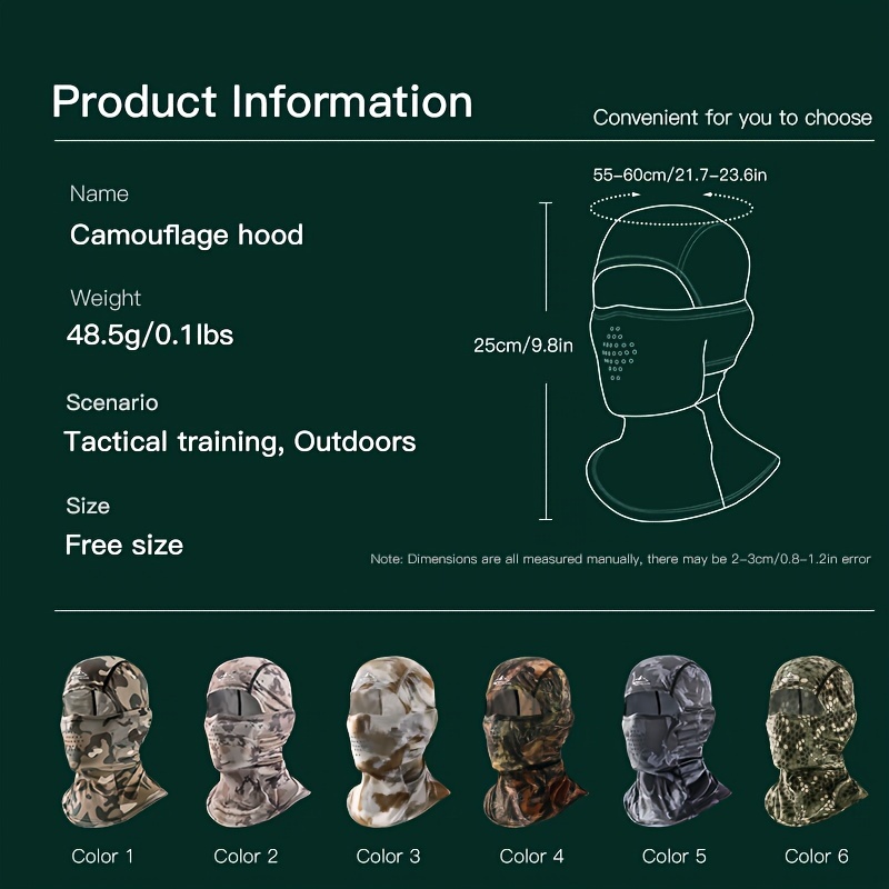 A Summer Tactical Camouflage Hood for Men And Women, Suitable for Outdoor Fishing, Sun Protection, Cycling, Made of Breathable .