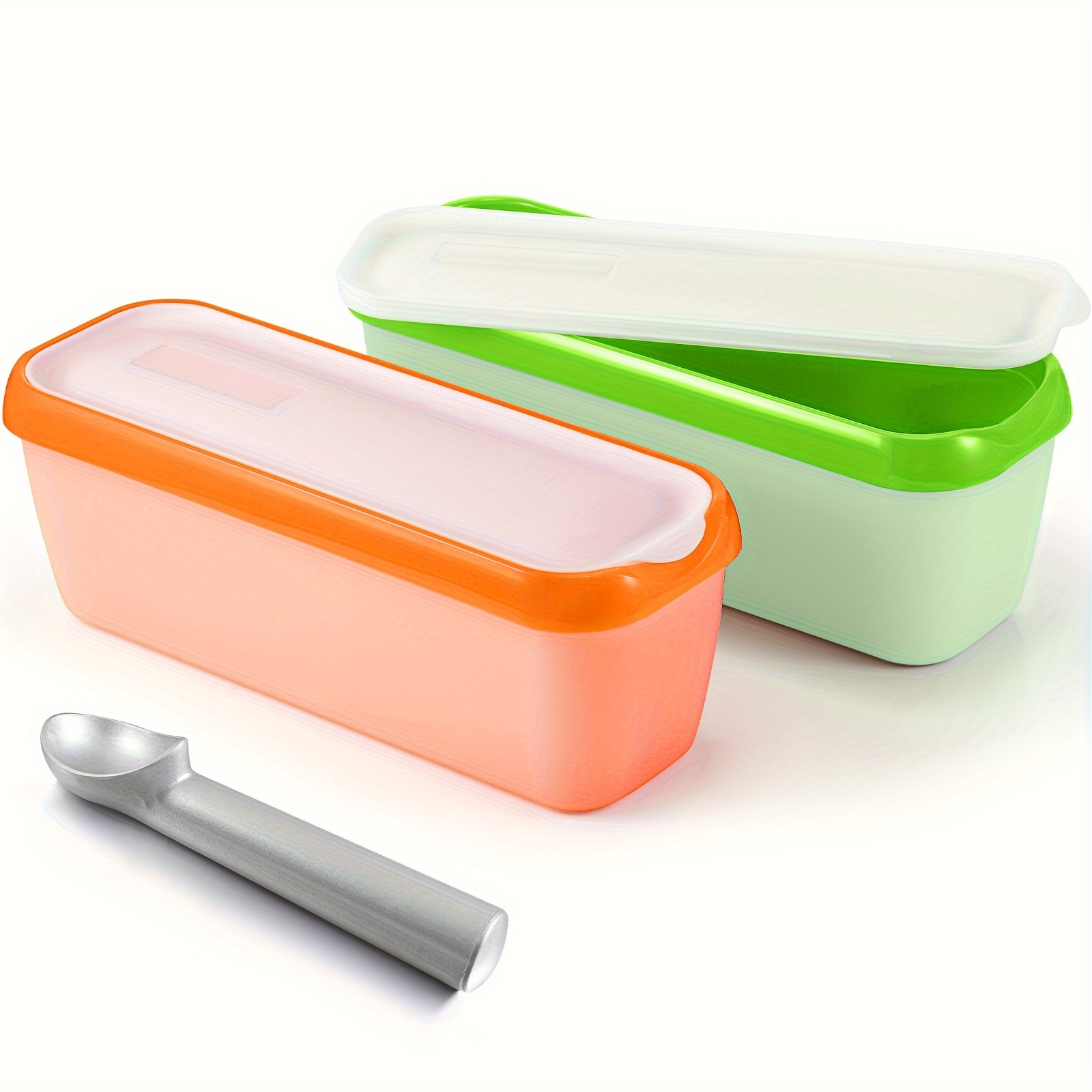 

2 Pcs Reusable Ice Cream Containers With Lids And A Scoop Plastic Rectangle Dessert Storage Tubs Homemade Ice Cream Storage Containers For Freezer Kitchen Refrigerator