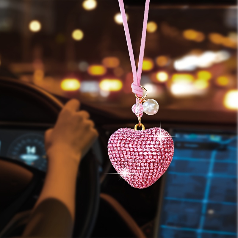 TEMU Ornement de en Cristal avec Cœur et Perle - Décoration Élégante pour Rétroviseur, Accessoire Intérieur de Durable pour Femmes & Hommes, Charme ,
