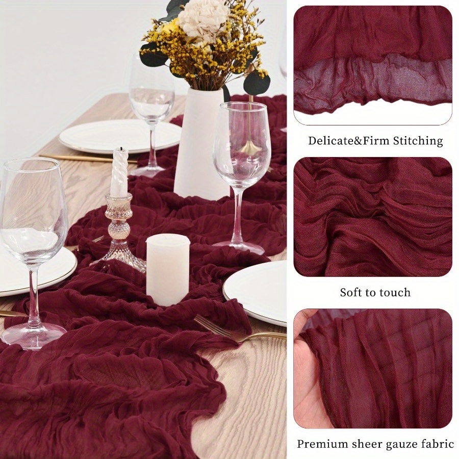 1pc Burgundy Cheese Cloth Table Runner, 400cm Long Cheesecloth Bohemian Gauze Tablecloth Suitable For Wedding Bride Baby Shower Birthday Holiday Party Transparent Thanksgiving Christmas Decoration
