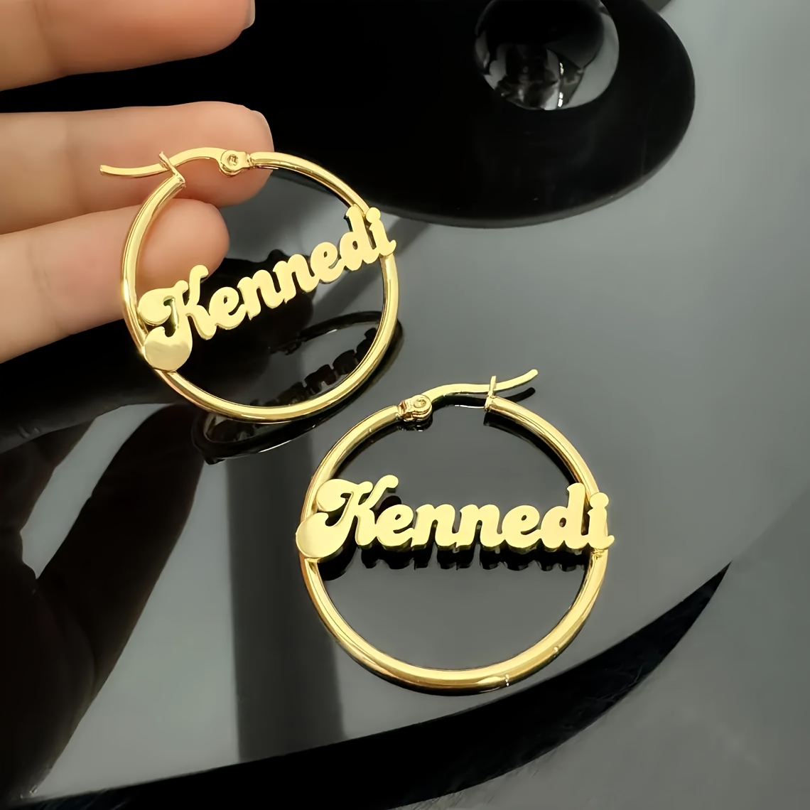 TEMU Boucles d'oreilles personnalisées avec nom , boucles d'oreilles rondes en acier inoxydable 30/70MM avec nom en bulle, bijoux populaires pour
