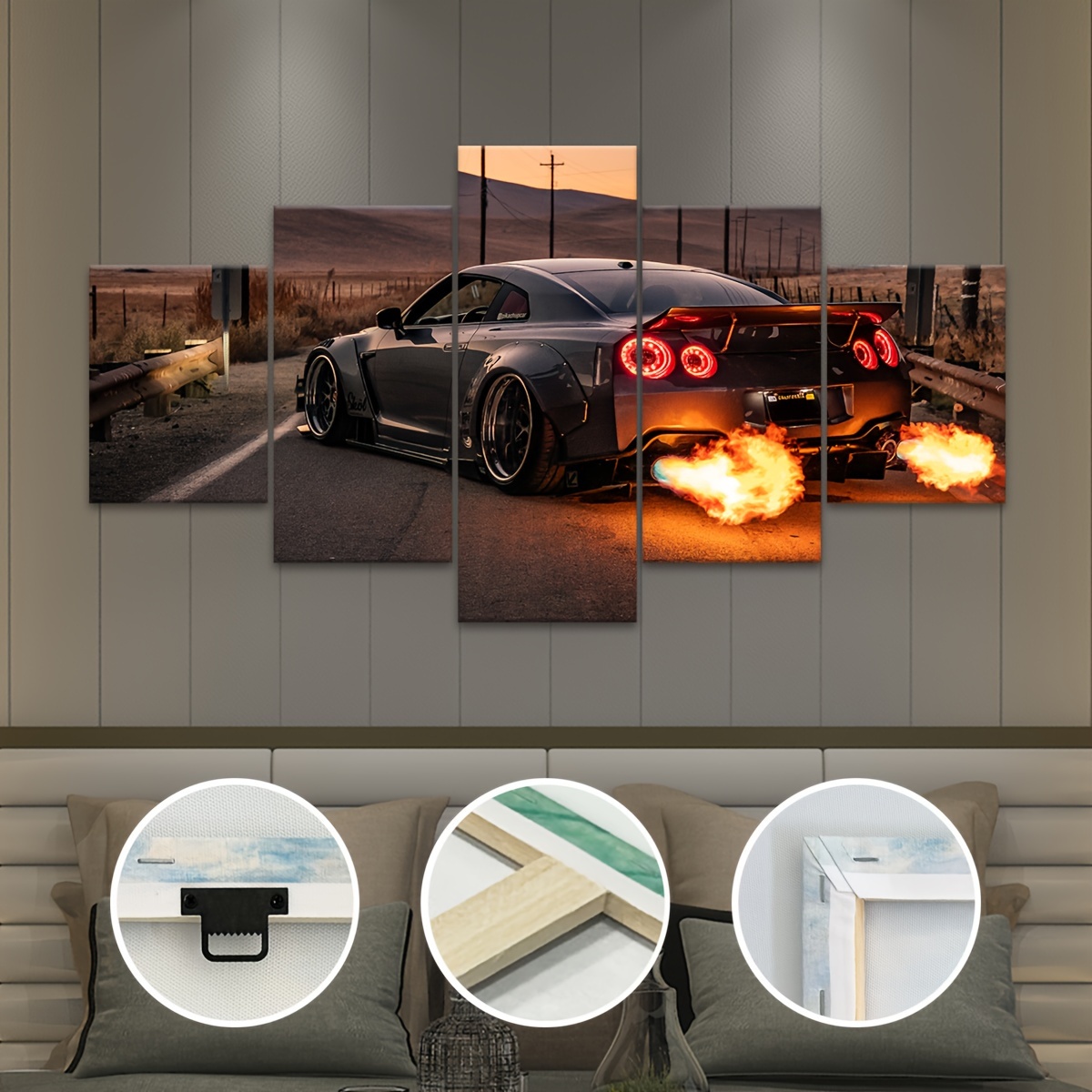 

5pcs Wooden Framed Canvas Poster, Modern Art, Cool Black Sports Car Canvas Poster, Ideal Gift For Bedroom Living Room Corridor, Wall Art, Wall Decor, Winter Decor, Wall Decor, Room Decoration