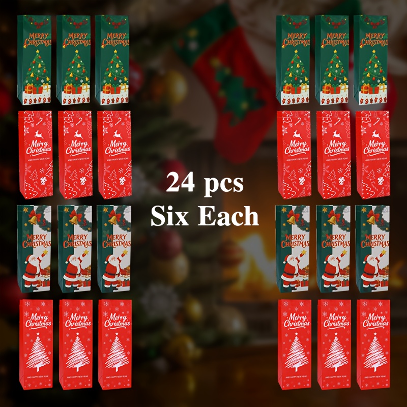 24pcs and 12pcs Elegant Christmas Red Wine Champagne Gift Bag Set - Heavy-Duty Non-Woven Reusable Bottle Sleeve, Festive Design in red/green with Snowflake, Deer & Bell Patterns, Durable Material for Holiday Parties, New Year's Eve, Birthdays, Weddings etc. Large Capacity